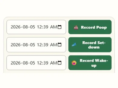 Mobile tracker controls for logging poop, set-down and wake-up events