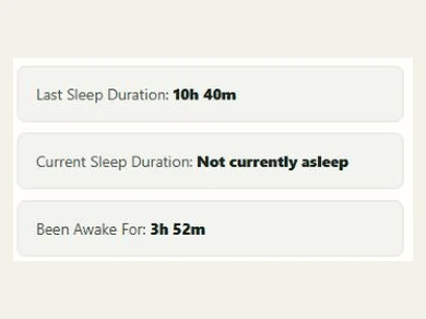 Tracker summary showing last sleep duration, current sleep duration and time awake